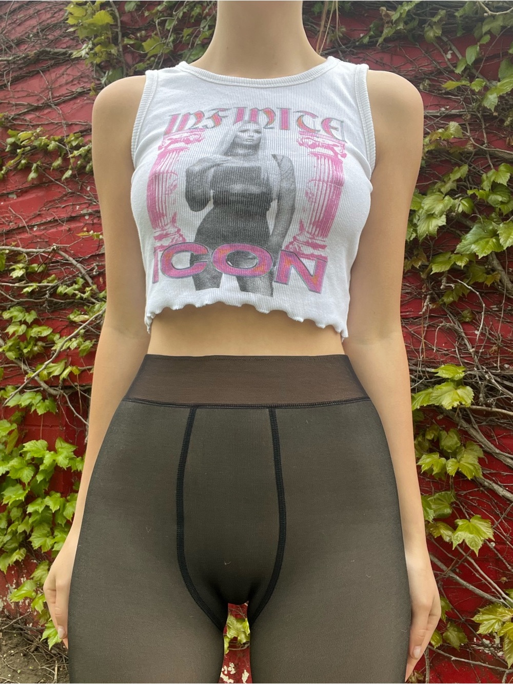Paris Hilton White Graphic Crop Tank with Pink Accents
